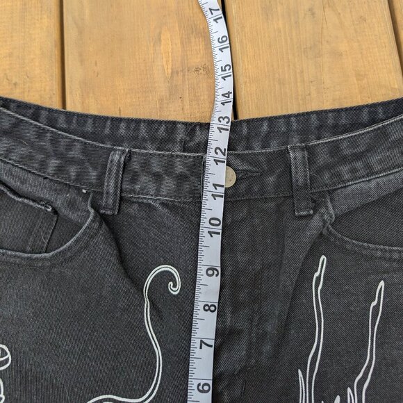 Y2K Aesthetic Black Denim Wide Leg Jeans with White Dragon Graphic Print - Picture 5 of 7